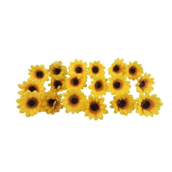 Yellow Artificial Sunflower Heads 2.5 Inch Pack Of 18 Decorative Flowers - Picture 1 of 14